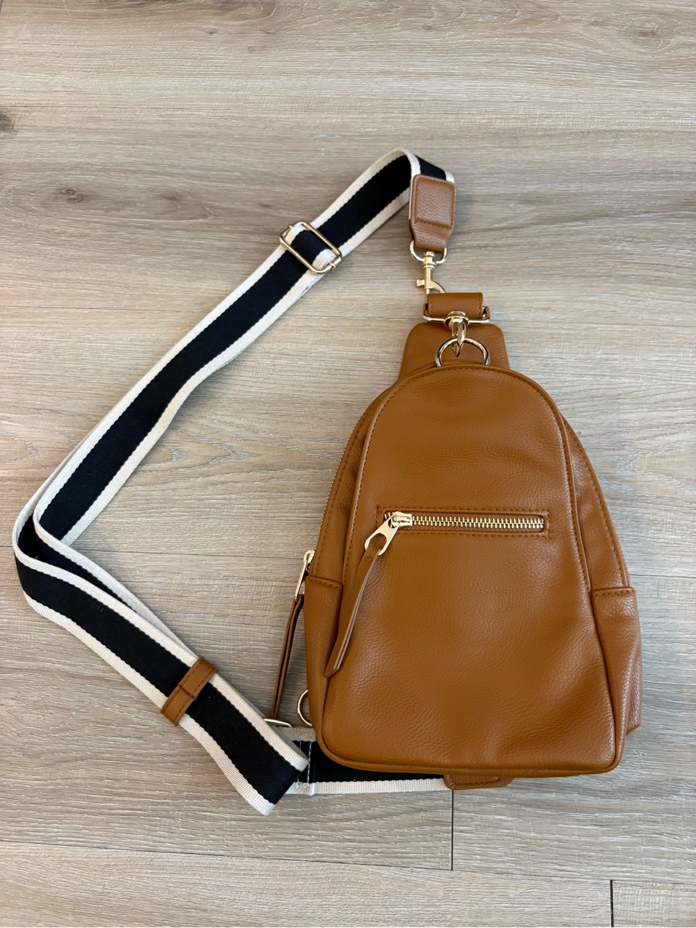 Universal Thread Brown Crossbody Sling Bag with Black and White Strap